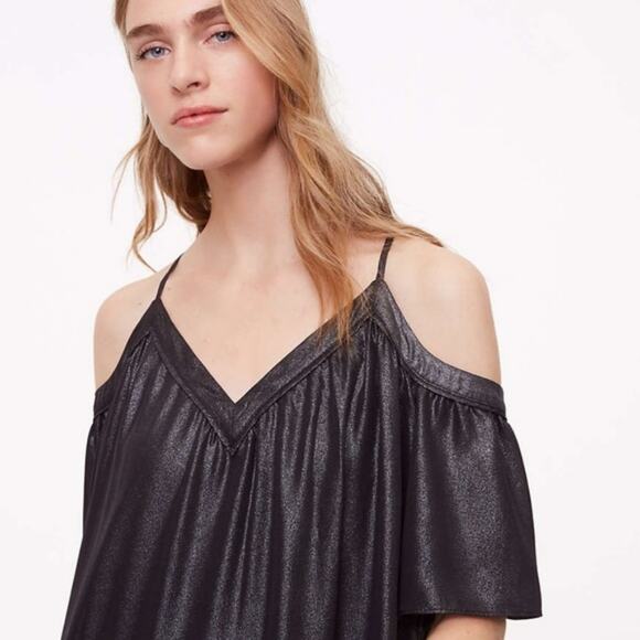 LOFT Grey Metallic Cold Shoulder Swing Dress - Picture 3 of 8
